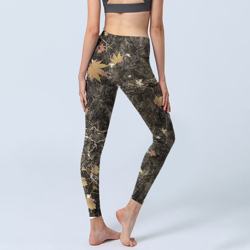 Buddha Stones Ahornblätter Print Gym Leggings Damen Yogahose - image 5