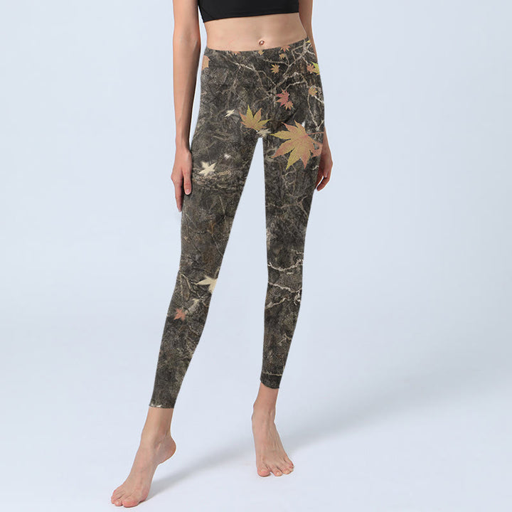Buddha Stones Ahornblätter Print Gym Leggings Damen Yogahose - image 6