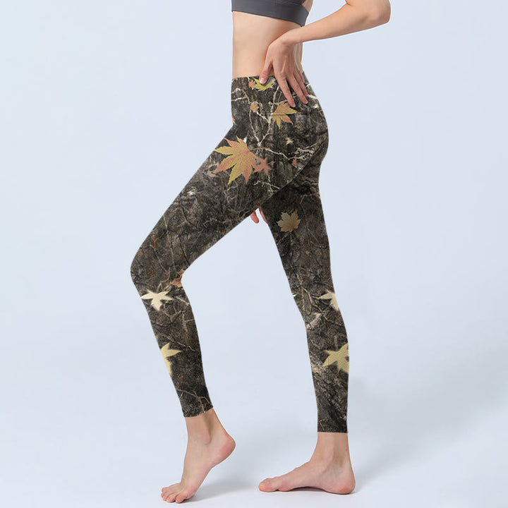 Buddha Stones Ahornblätter Print Gym Leggings Damen Yogahose - image 3
