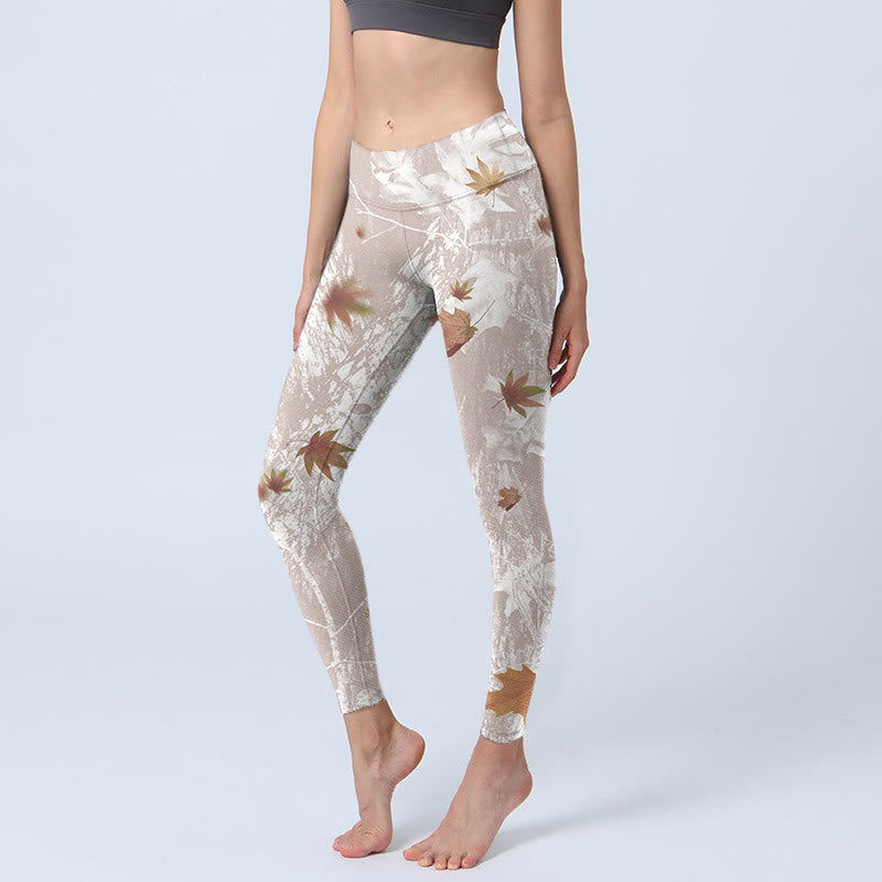 Buddha Stones, Ahornblätter, Zweige, Druck, Gym-Leggings, Damen-Yogahose - Weizen - US18， UK/AU22，EU50 (4XL) - image 1