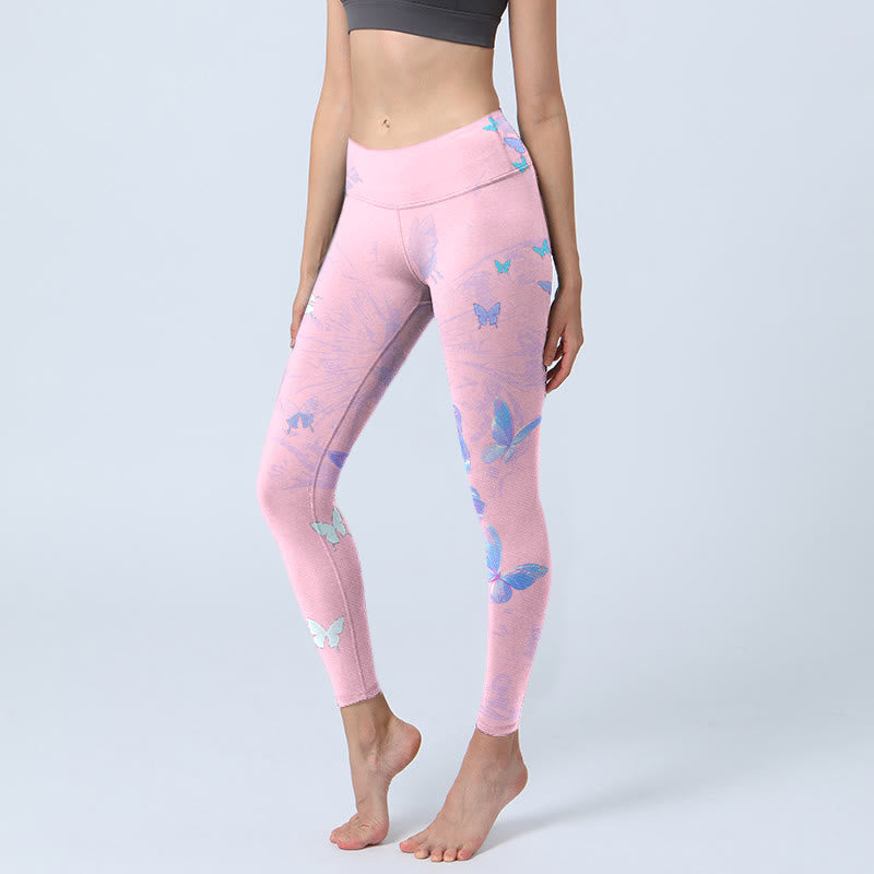 Buddha Stones Schmetterlingsdruck Gym Leggings Damen Yogahose - Rosa - US18， UK/AU22，EU50 (4XL) - image 1