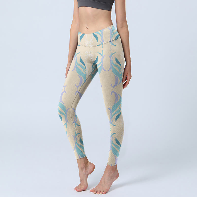 Buddha Stones ​​Blau Lila Grün Linien Gym Leggings Damen Yoga Hose - Beige - US18， UK/AU22，EU50 (4XL) - image 1
