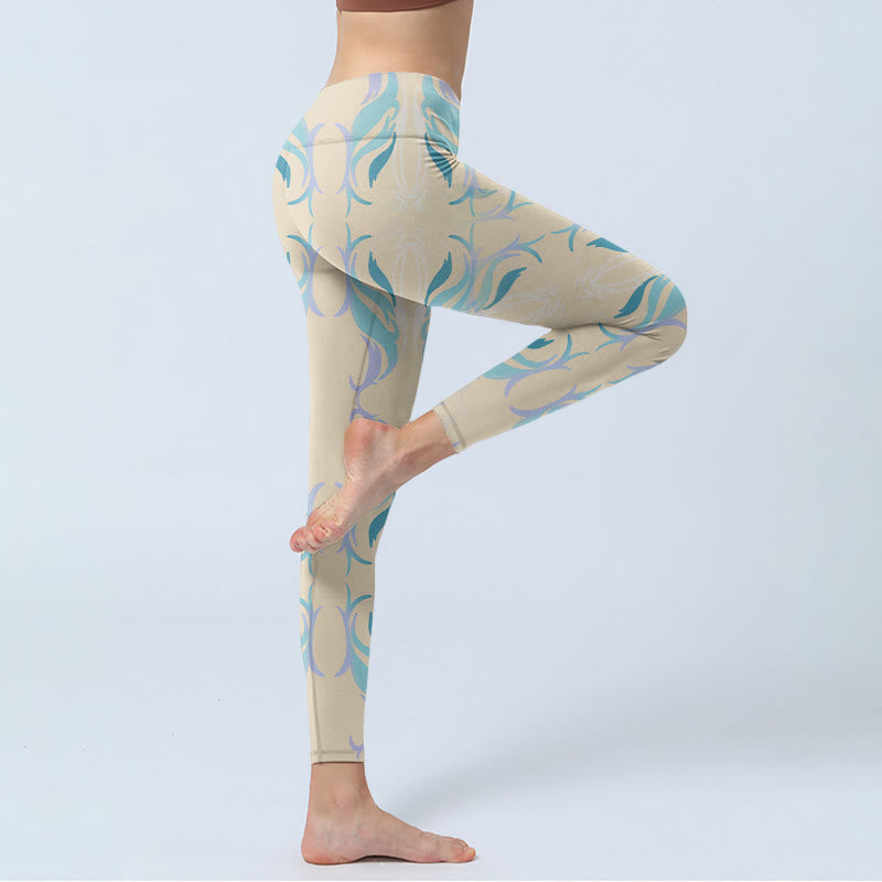 Buddha Stones Blau Lila Grün Linien Gym Leggings Damen Yoga Hose