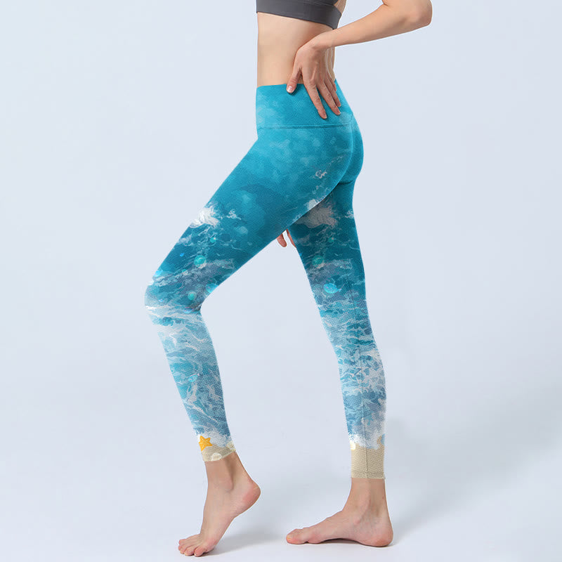 Buddha Stones Ozean Wellen Fisch Gym Leggings frauen Yoga Hosen