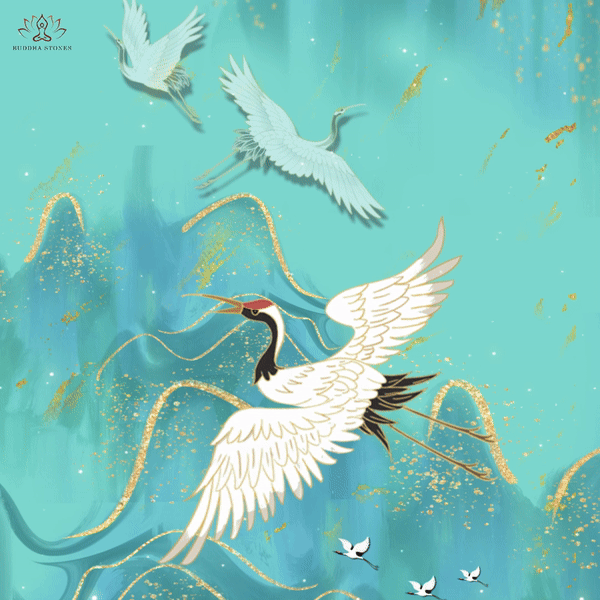 Buddha Stones Mintgrüne Bergkranich-Druck-Fitness-Leggings für Damen, Yogahose - image 1