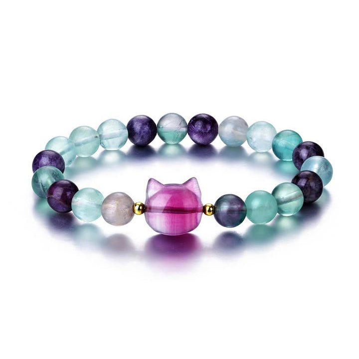 Buddha Stones Amethyst Grüner Aventurin Rosenquarz Fluorit Katzenkopf Balance Glück Armband