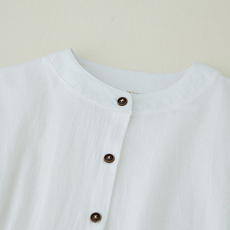 Buddha Stones, Geometrie-Stickerei, langärmelige Knopfleiste, Baumwollleinen, Damenhemden - image 10