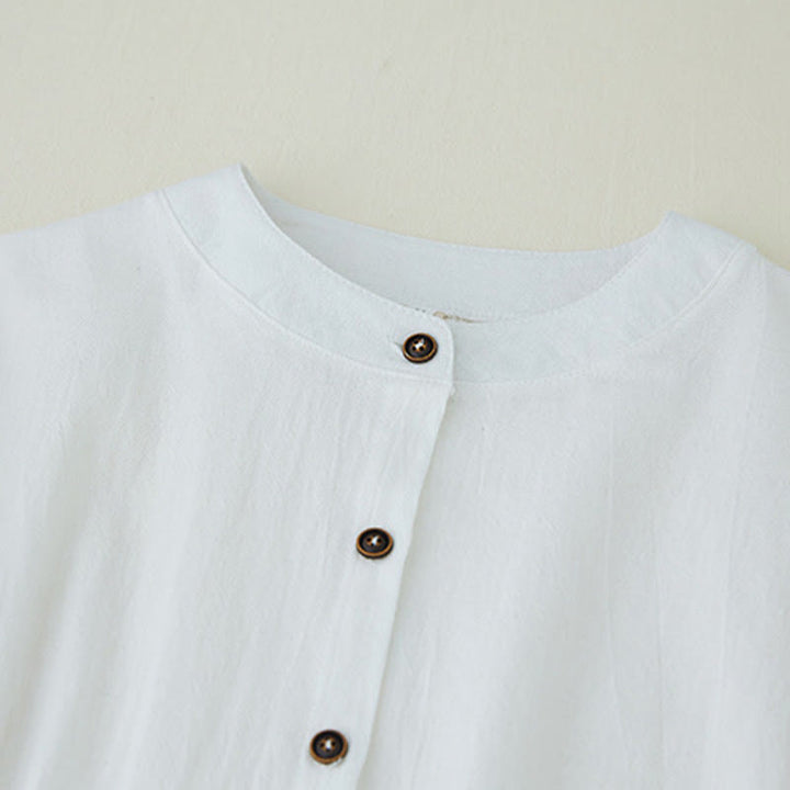 Buddha Stones, Geometrie-Stickerei, langärmelige Knopfleiste, Baumwollleinen, Damenhemden - image 10