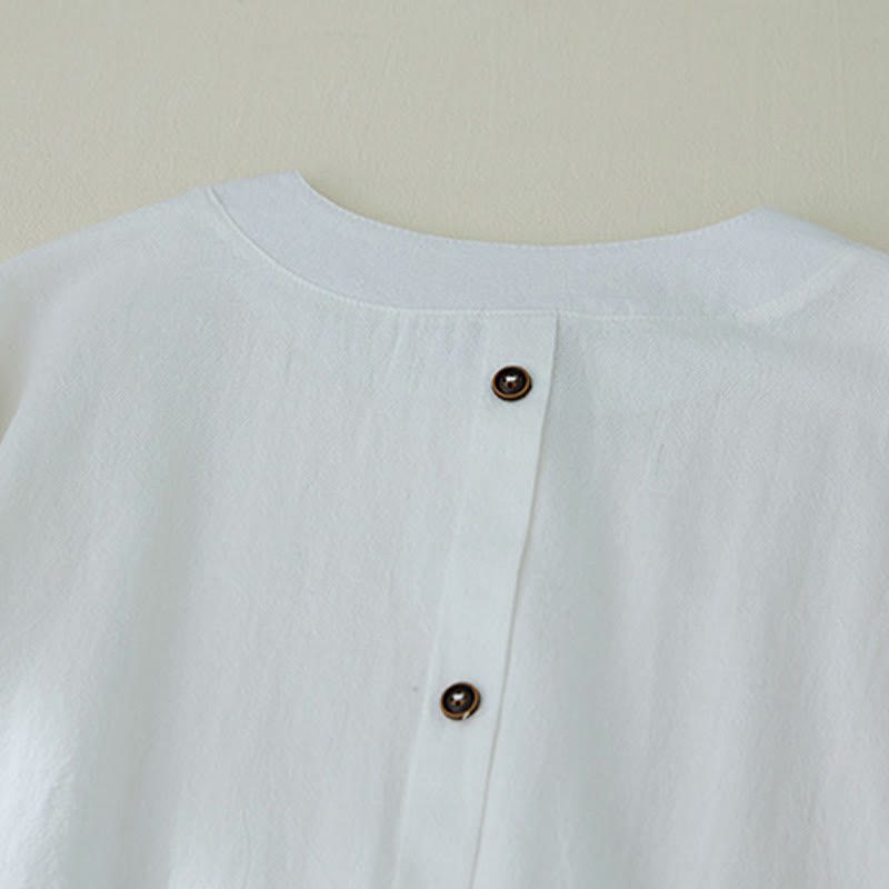 Buddha Stones, Geometrie-Stickerei, langärmelige Knopfleiste, Baumwollleinen, Damenhemden - image 11