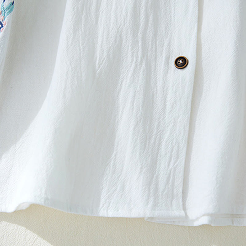 Buddha Stones, Geometrie-Stickerei, langärmelige Knopfleiste, Baumwollleinen, Damenhemden - image 12