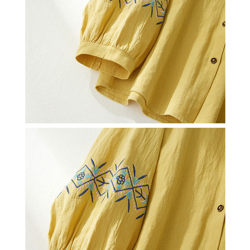 Buddha Stones, Geometrie-Stickerei, langärmelige Knopfleiste, Baumwollleinen, Damenhemden - image 7