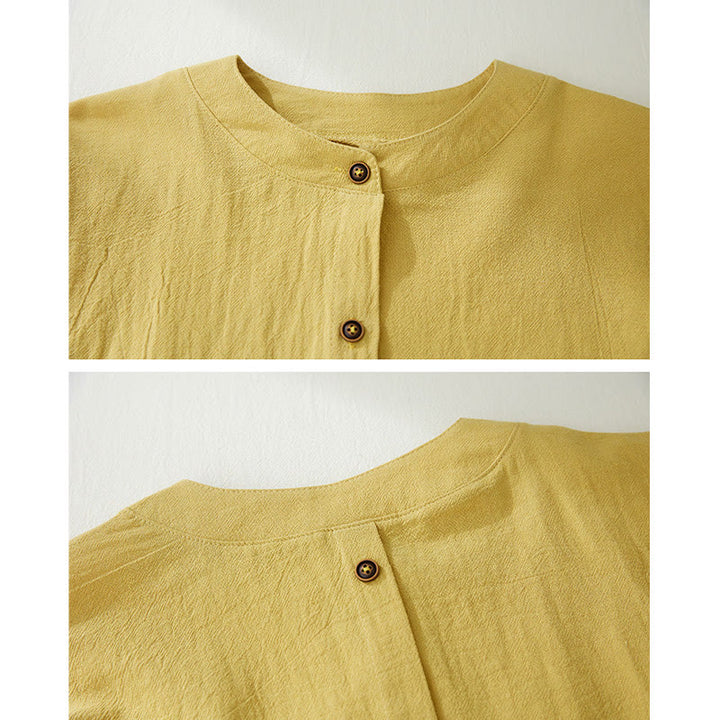 Buddha Stones, Geometrie-Stickerei, langärmelige Knopfleiste, Baumwollleinen, Damenhemden - image 6