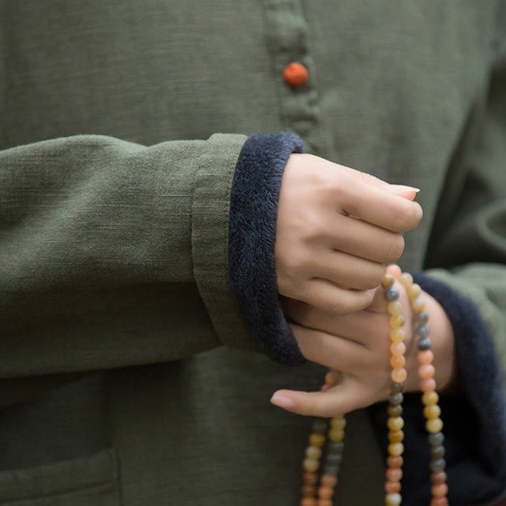 Buddha Stones Retro Einfarbig Thermo Langarm Ramie Leinen Damen Hemd - image 15