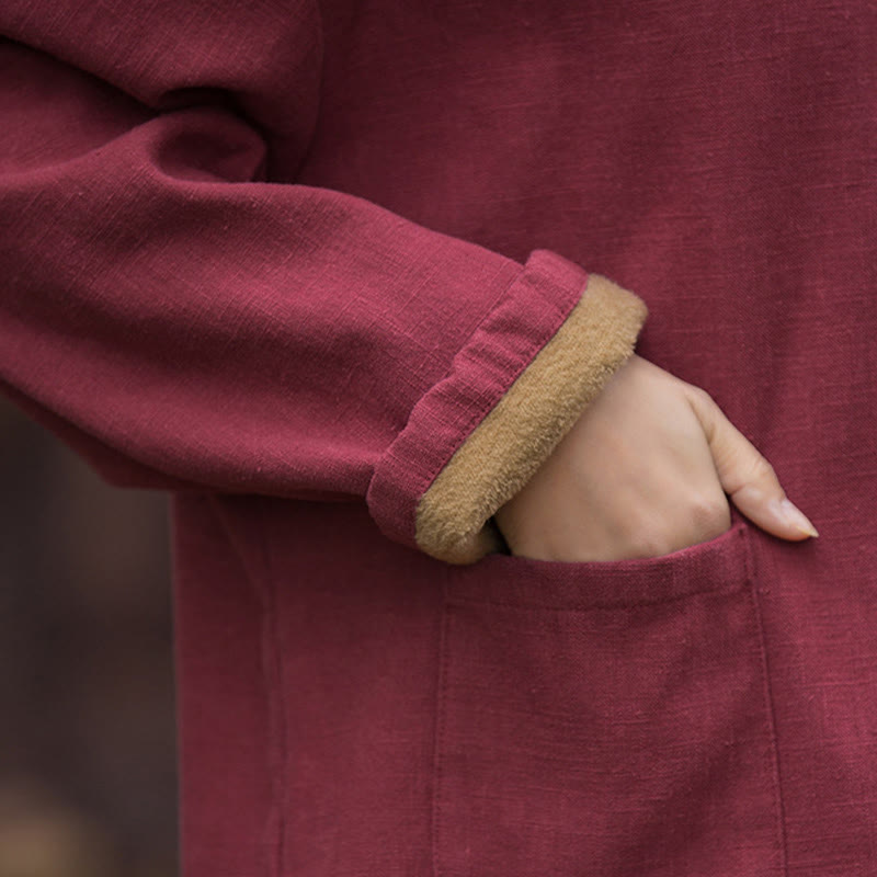 Buddha Stones Retro Einfarbig Thermo Langarm Ramie Leinen Damen Hemd - image 23