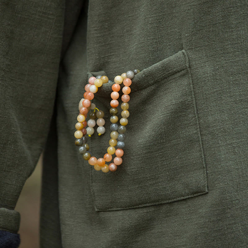 Buddha Stones Retro Einfarbig Thermo Langarm Ramie Leinen Damen Hemd - image 16