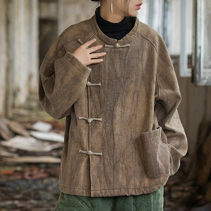 Buddha Stones Einfarbiges Thermo-Langarm-Damenhemd aus Ramie-Leinen mit Froschknopf - image 12