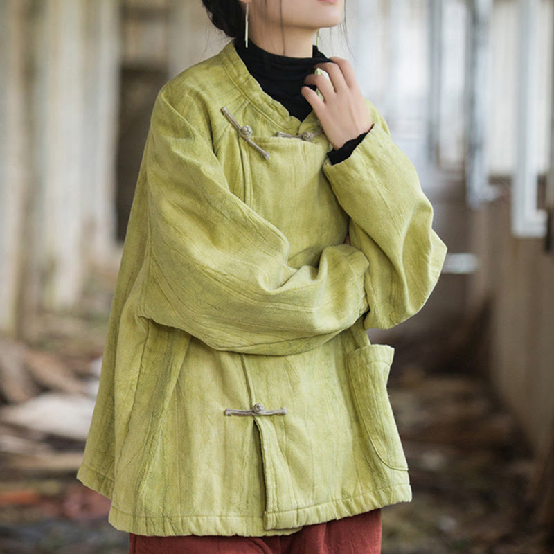 Buddha Stones Einfarbiges Thermo-Langarm-Damenhemd aus Ramie-Leinen mit Froschknopf - image 18