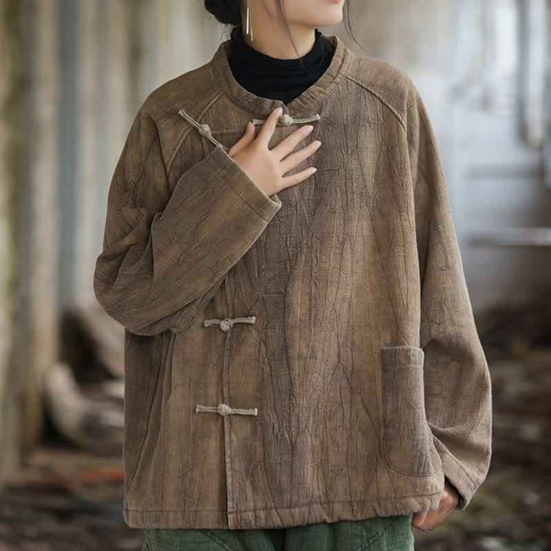 Buddha Stones Einfarbiges Thermo-Langarm-Damenhemd aus Ramie-Leinen mit Froschknopf - image 13