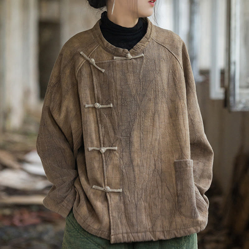 Buddha Stones Einfarbiges Thermo-Langarm-Damenhemd aus Ramie-Leinen mit Froschknopf - image 11