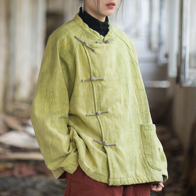 Buddha Stones Einfarbiges Thermo-Langarm-Damenhemd aus Ramie-Leinen mit Froschknopf - image 19