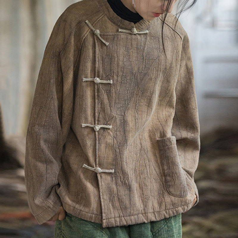 Buddha Stones Einfarbiges Thermo-Langarm-Damenhemd aus Ramie-Leinen mit Froschknopf - image 15