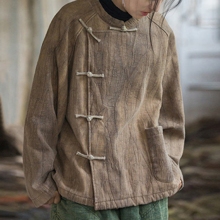 Buddha Stones Einfarbiges Thermo-Langarm-Damenhemd aus Ramie-Leinen mit Froschknopf - image 15