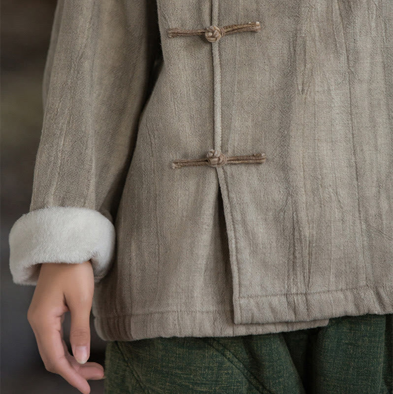 Buddha Stones Einfarbiges Thermo-Langarm-Damenhemd aus Ramie-Leinen mit Froschknopf - image 9