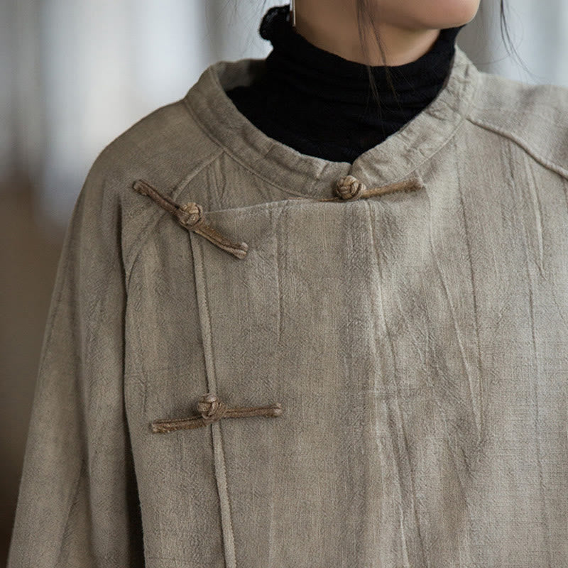 Buddha Stones Einfarbiges Thermo-Langarm-Damenhemd aus Ramie-Leinen mit Froschknopf - image 8