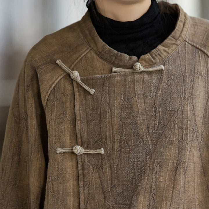 Buddha Stones Einfarbiges Thermo-Langarm-Damenhemd aus Ramie-Leinen mit Froschknopf - image 16