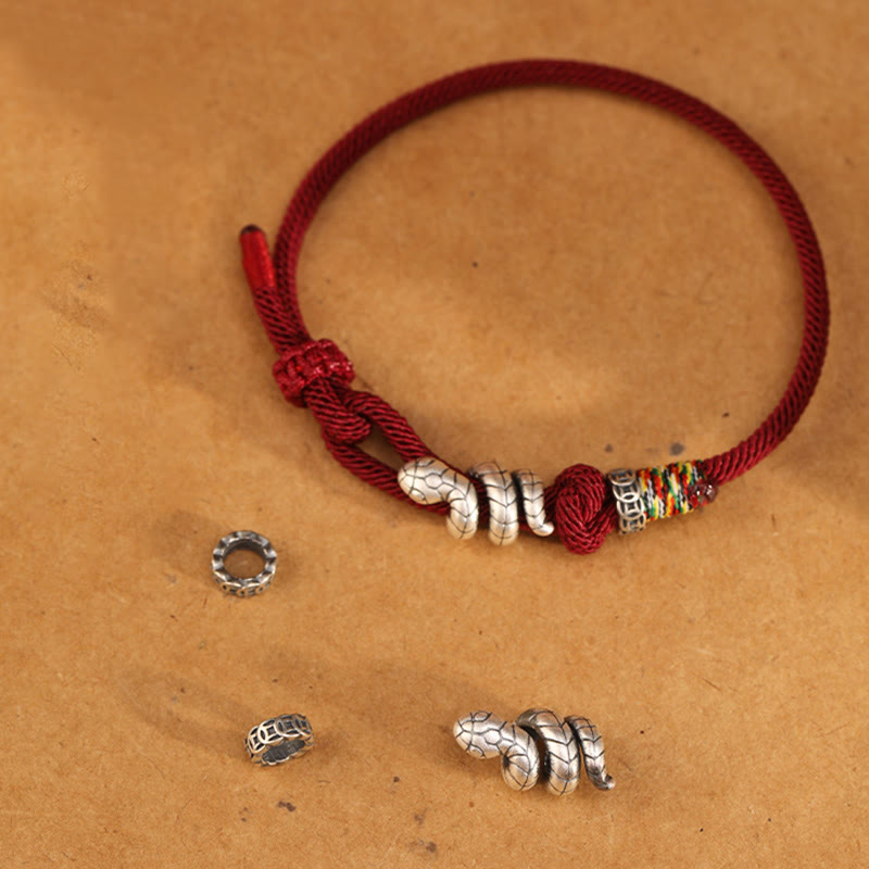 Buddha Stones Red String 925 Sterling Silber Jahr der Schlange Münze Ring Schlange Glück Armband - image 7