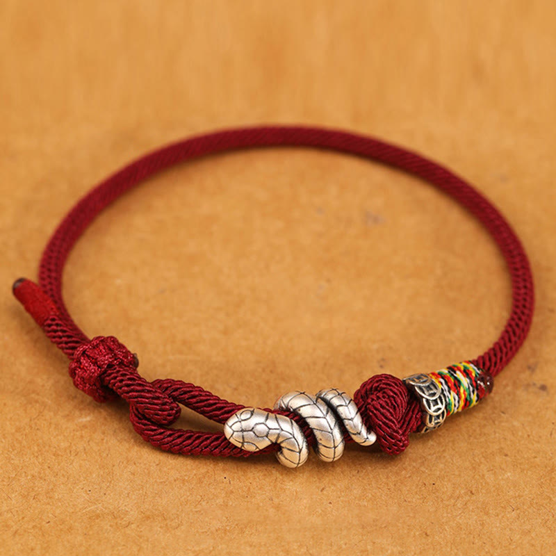 Buddha Stones Red String 925 Sterling Silber Jahr der Schlange Münze Ring Schlange Glück Armband - image 2
