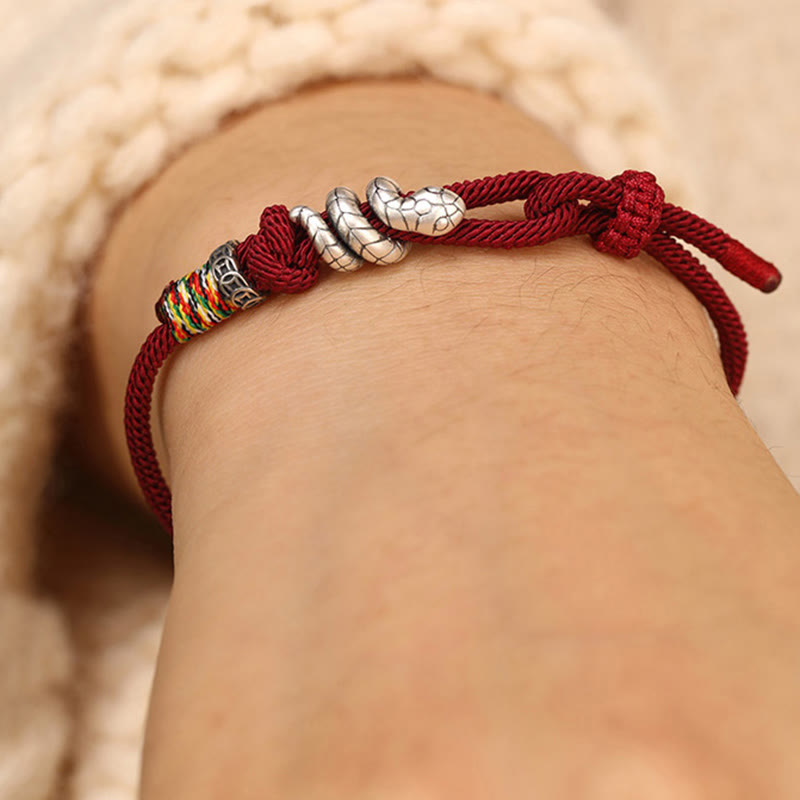 Buddha Stones Red String 925 Sterling Silber Jahr der Schlange Münze Ring Schlange Glück Armband - image 4