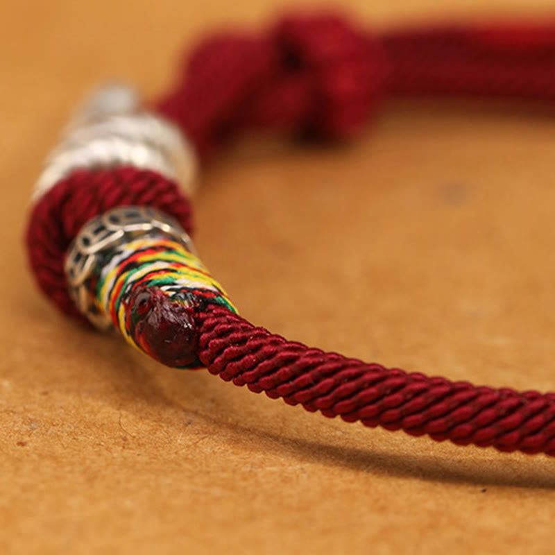 Buddha Stones Red String 925 Sterling Silber Jahr der Schlange Münze Ring Schlange Glück Armband - image 3