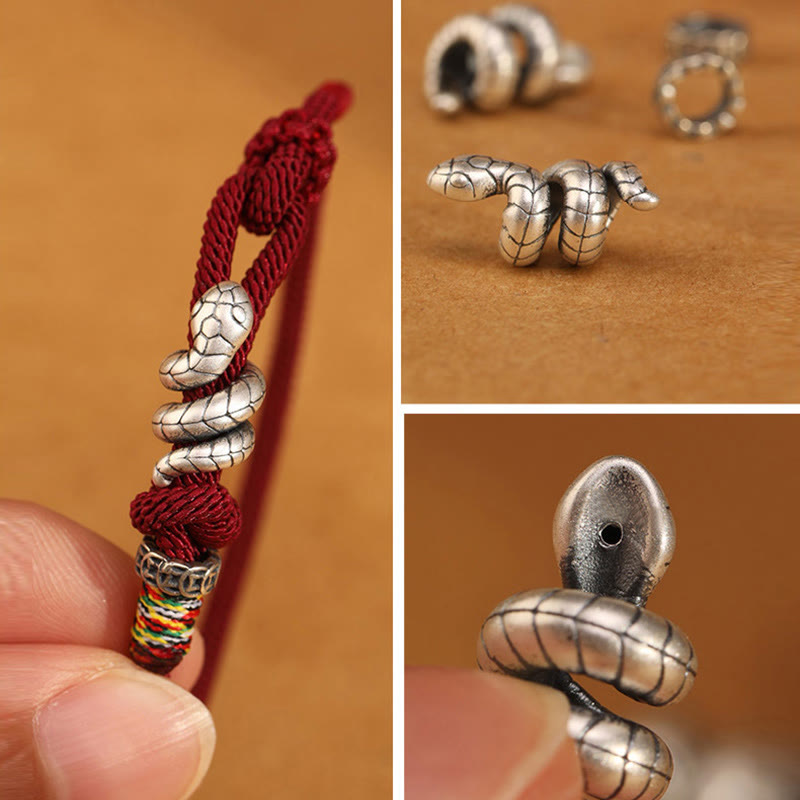 Buddha Stones Red String 925 Sterling Silber Jahr der Schlange Münze Ring Schlange Glück Armband - image 8
