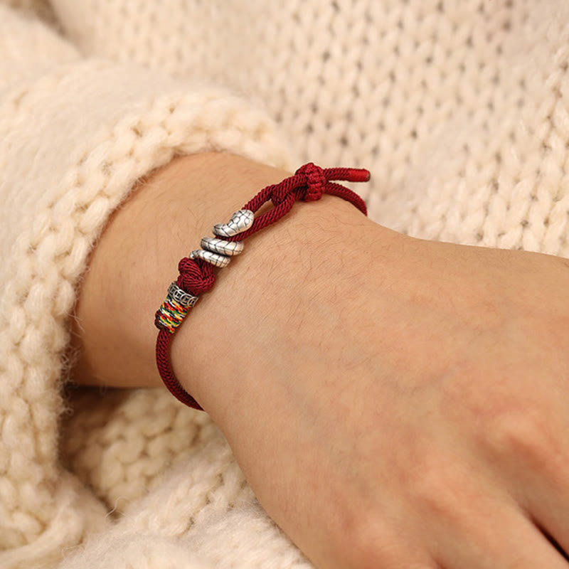 Buddha Stones Red String 925 Sterling Silber Jahr der Schlange Münze Ring Schlange Glück Armband - image 9