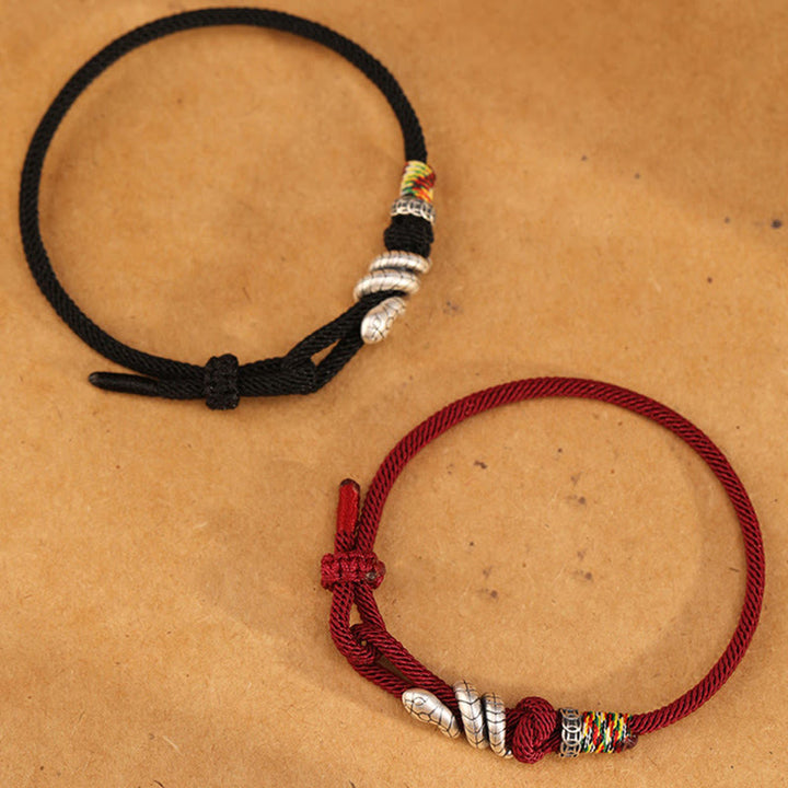 Buddha Stones Red String 925 Sterling Silber Jahr der Schlange Münze Ring Schlange Glück Armband - image 12