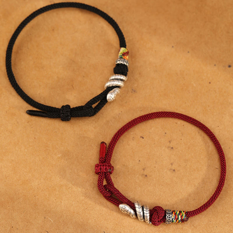 Buddha Stones Red String 925 Sterling Silber Jahr der Schlange Münze Ring Schlange Glück Armband - image 12