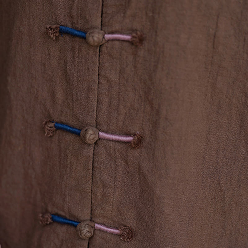 Buddha Stones Einfarbig Zweifarbig Froschknopf Langarm Ramie Leinen Damenhemd - image 20