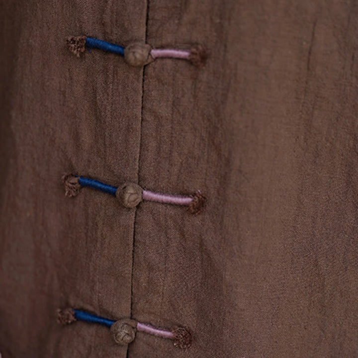 Buddha Stones Einfarbig Zweifarbig Froschknopf Langarm Ramie Leinen Damenhemd - image 20