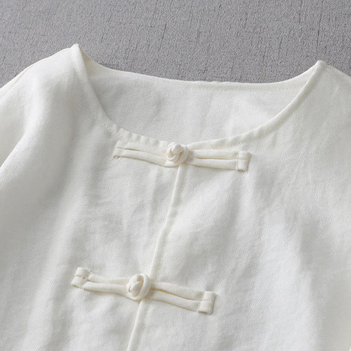 Buddha Stones Einfarbiges Langarm-Damenhemd mit Knopf - image 3