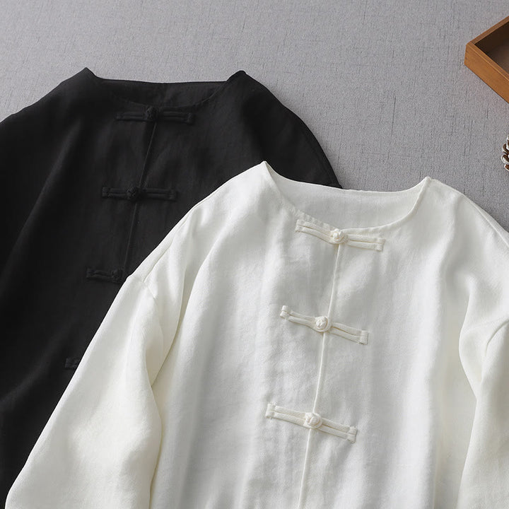 Buddha Stones Einfarbiges Langarm-Damenhemd mit Knopf - image 11