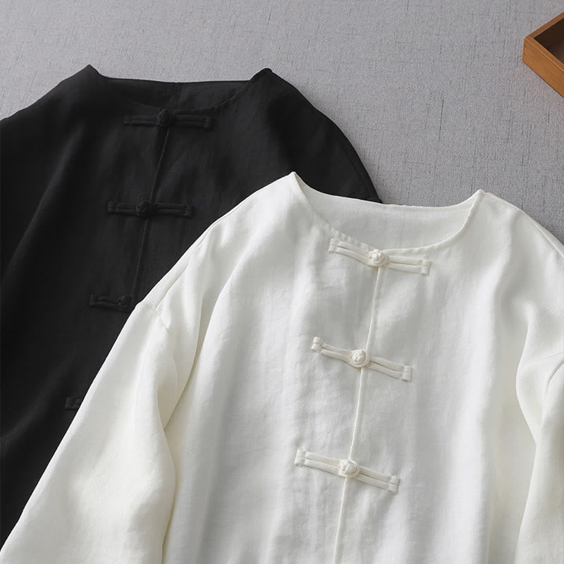 Buddha Stones Einfarbiges Langarm-Damenhemd mit Knopf - image 10