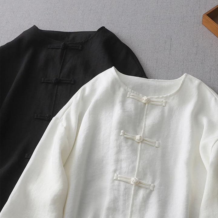 Buddha Stones Einfarbiges Langarm-Damenhemd mit Knopf - image 10