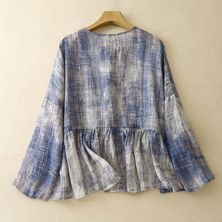 Langärmliges Baumwollhemd mit Batikmuster und Knöpfen von Buddha Stones - image 1