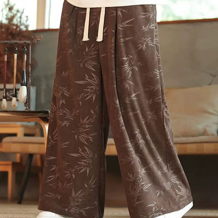 Buddha Stones Bambusblätter Cordhose aus Baumwolle mit Kordelzug und weitem Bein und Taschen für Herren