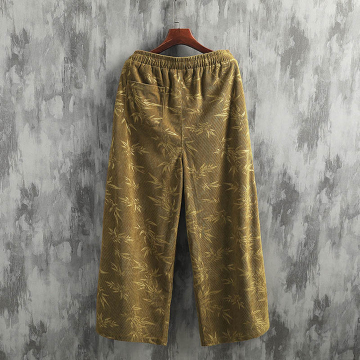 Buddha Stones Bambusblätter Cordhose aus Baumwolle mit Kordelzug und weitem Bein und Taschen für Herren - image 5