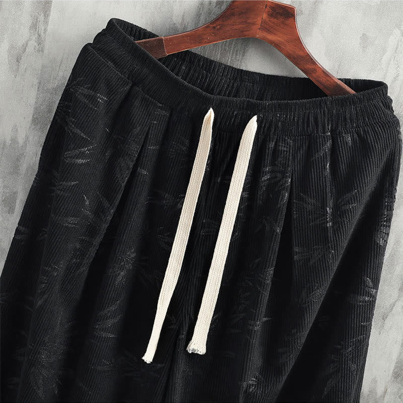 Buddha Stones Bambusblätter Cordhose aus Baumwolle mit Kordelzug und weitem Bein und Taschen für Herren - image 15