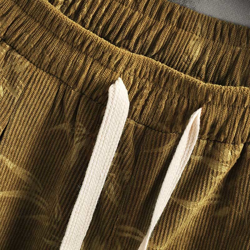 Buddha Stones Bambusblätter Cordhose aus Baumwolle mit Kordelzug und weitem Bein und Taschen für Herren - image 7