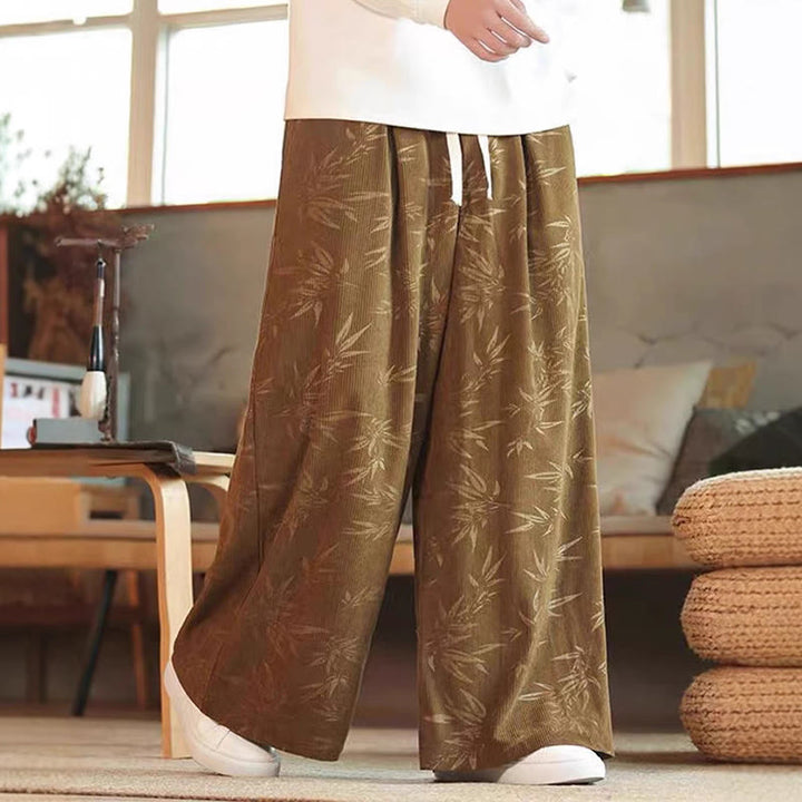 Buddha Stones Bambusblätter Cordhose aus Baumwolle mit Kordelzug und weitem Bein und Taschen für Herren