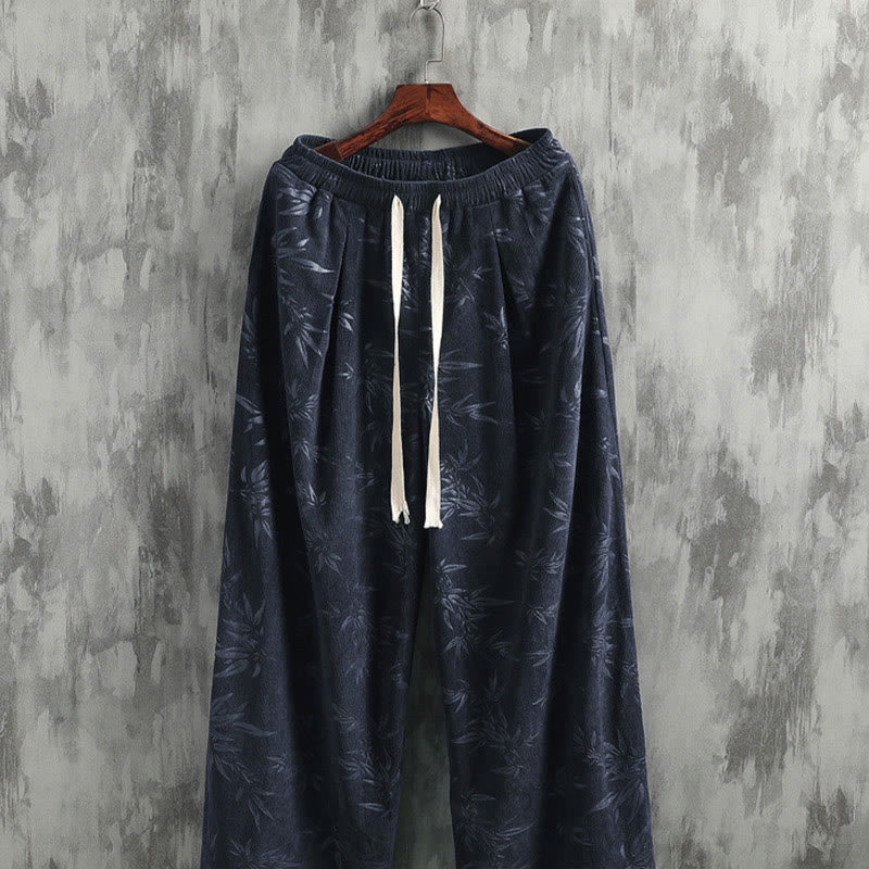 Buddha Stones Bambusblätter Cordhose aus Baumwolle mit Kordelzug und weitem Bein und Taschen für Herren - image 2